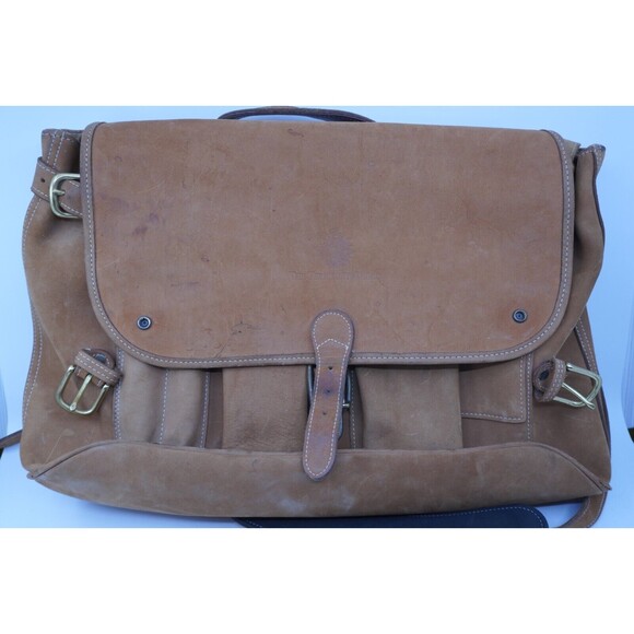 TERRITORY AHEAD Tan Heavy Saddle Leather Briefcase / Messenger Bag - US Made - Picture 1 of 7